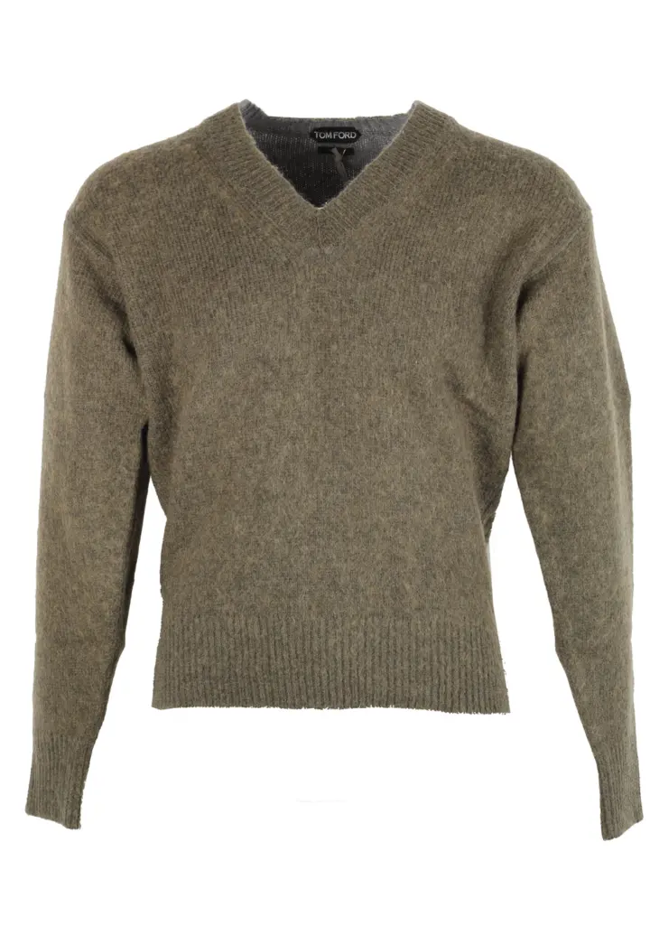 TOM FORD Grayish Green V Neck Sweater Size 48 / 38R U.S. In Wool Mohair Blend