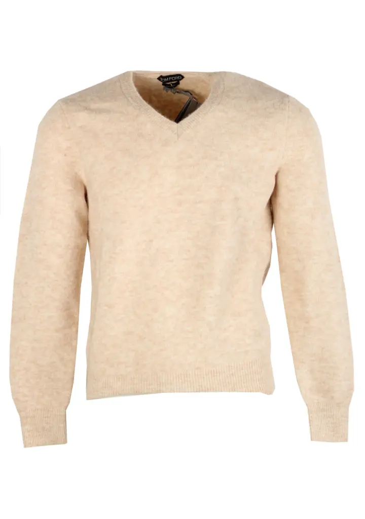 TOM FORD Beige V Neck Sweater Size 48 / 38R U.S. In Alpaca Blend