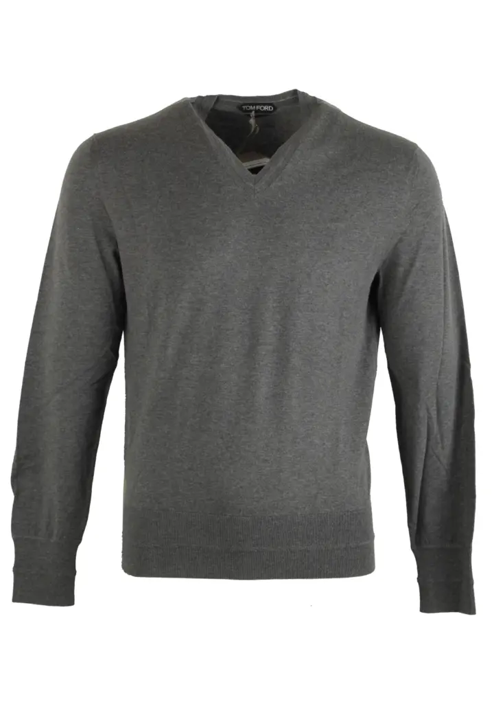 TOM FORD Gray V Neck Sweater Size 48 / 38R U.S. In Silk Blend