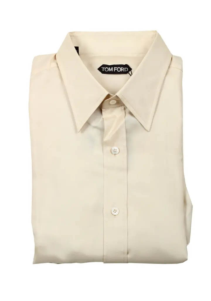 TOM FORD Solid Beige Silk Dress Shirt