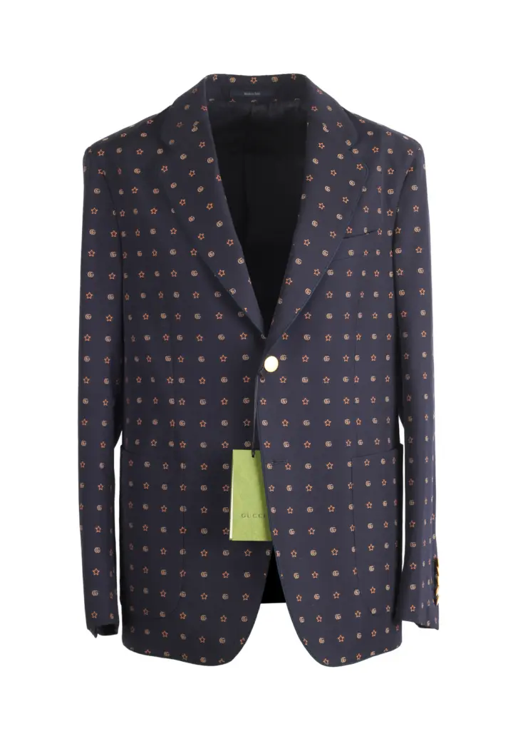 Gucci Blue GG Stars Signature Blazer Sport Coat Size 46 / 36R U.S.