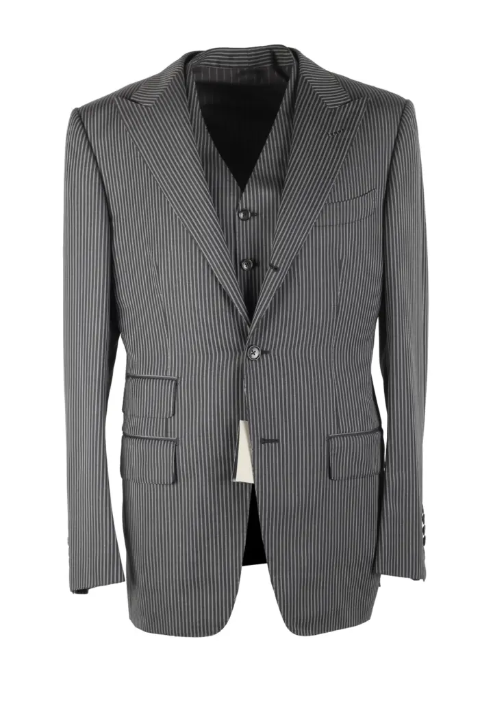 TOM FORD Regency Striped Gray 3 Piece Suit Size 48 / 38R U.S. Wool Fit B