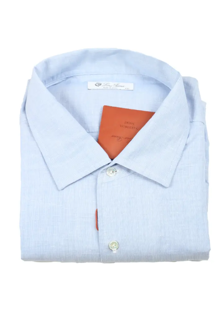 Loro Piana Solid Blue Linen Cotton Shirt