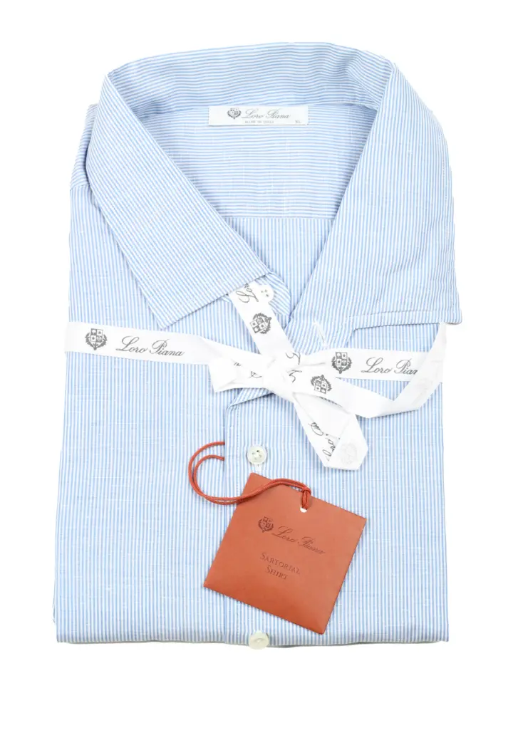 Loro Piana Striped Blue Linen Cotton Shirt