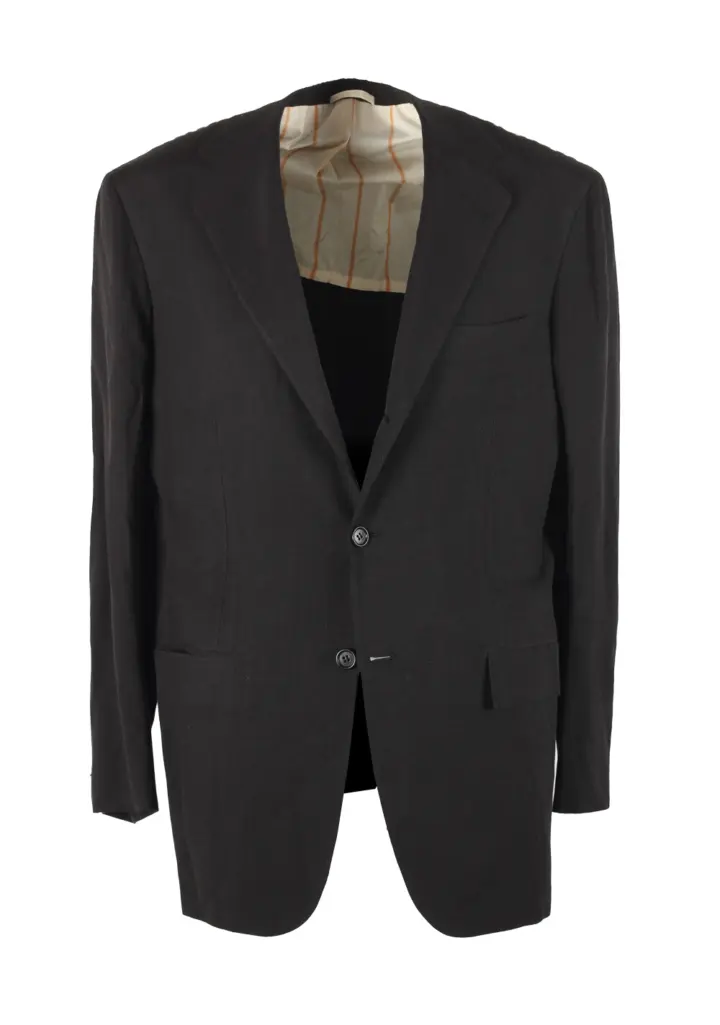Kiton Black Sport Coat Size 48 / 38R U.S. In Silk Linen