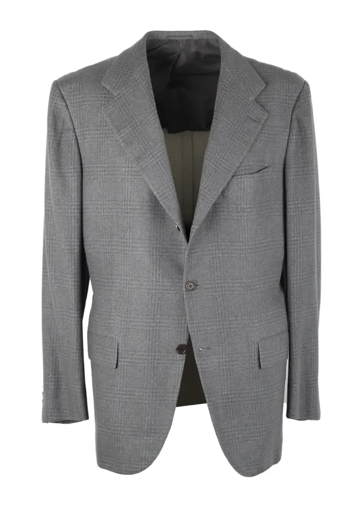 Kiton Gray Checked Sport Coat Size 50 / 40R U.S. In Silk Cashmere