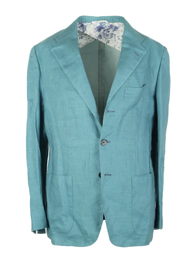 Sartorio By Kiton Turquoise Beige Sport Coat Size 50 / 40R U.S. In Linen Silk Cashmere