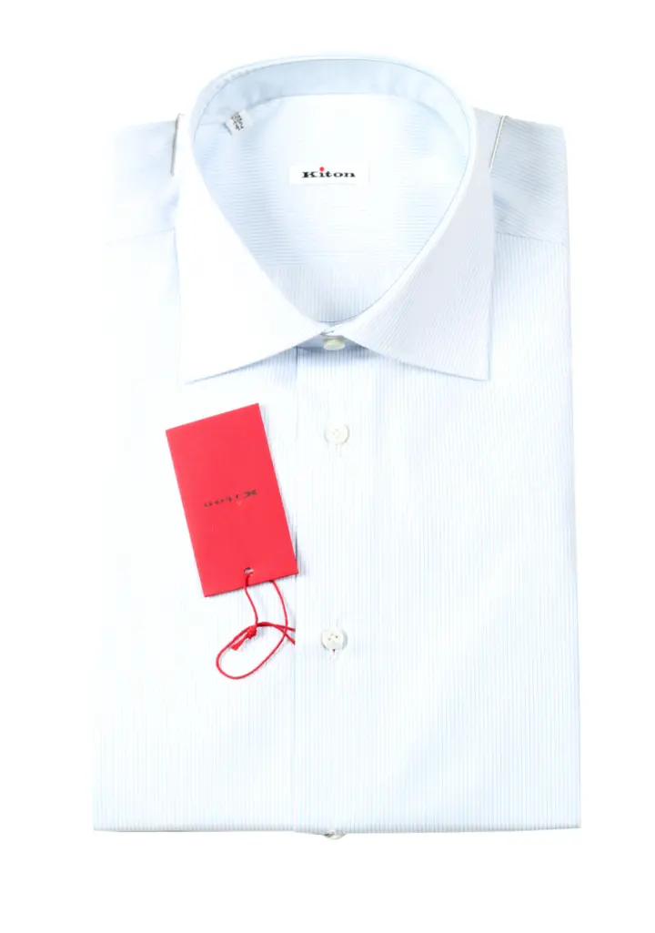 Kiton Light Blue White Striped Dress Shirt