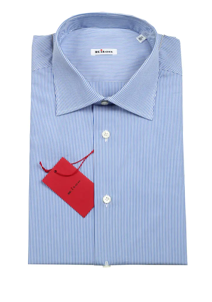 Kiton Striped Blue White Dress Shirt