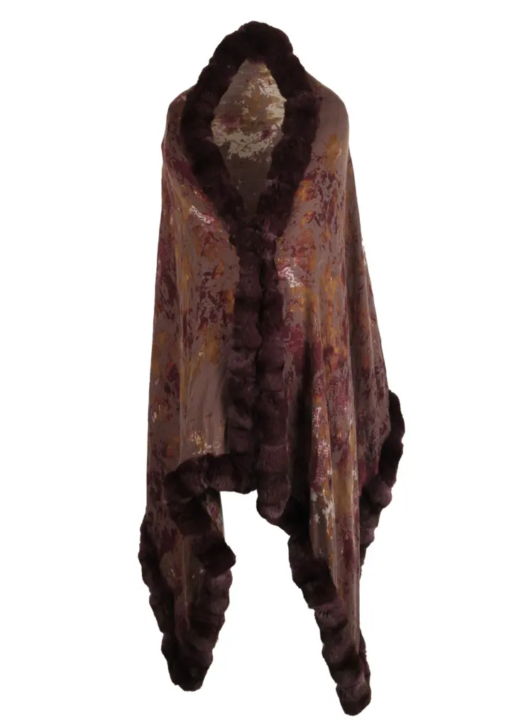 Loro Piana Brown Burgundy Chinchilla Cashmere Fur Trimmed Scarf Stole