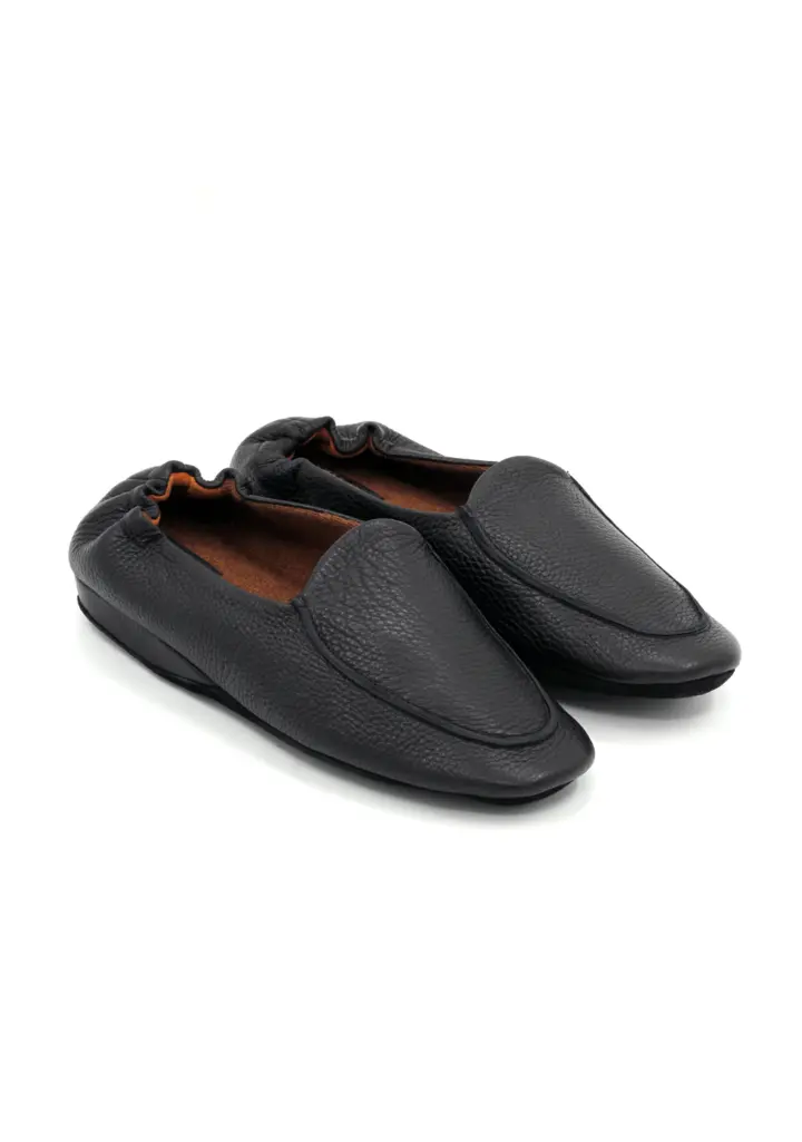 ZEGNA Leather Cashmere Black House Slippers