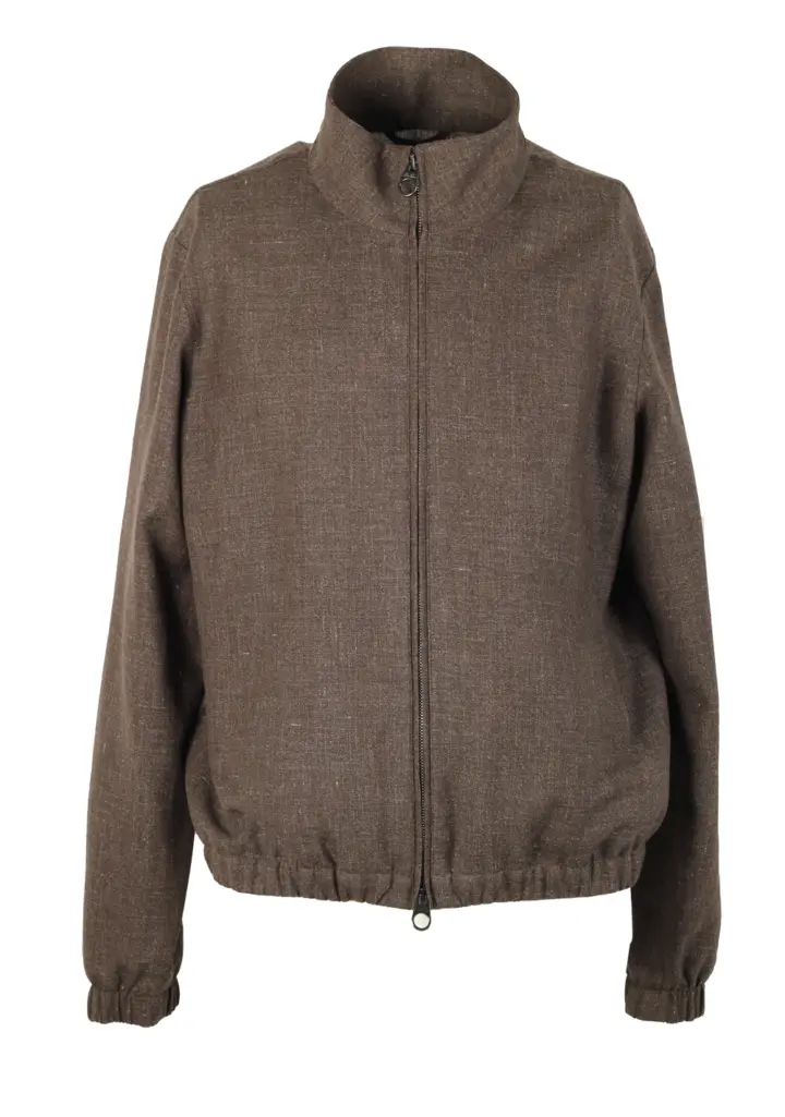 Loro Piana Brown Linen Wool Bomber Jacket Coat