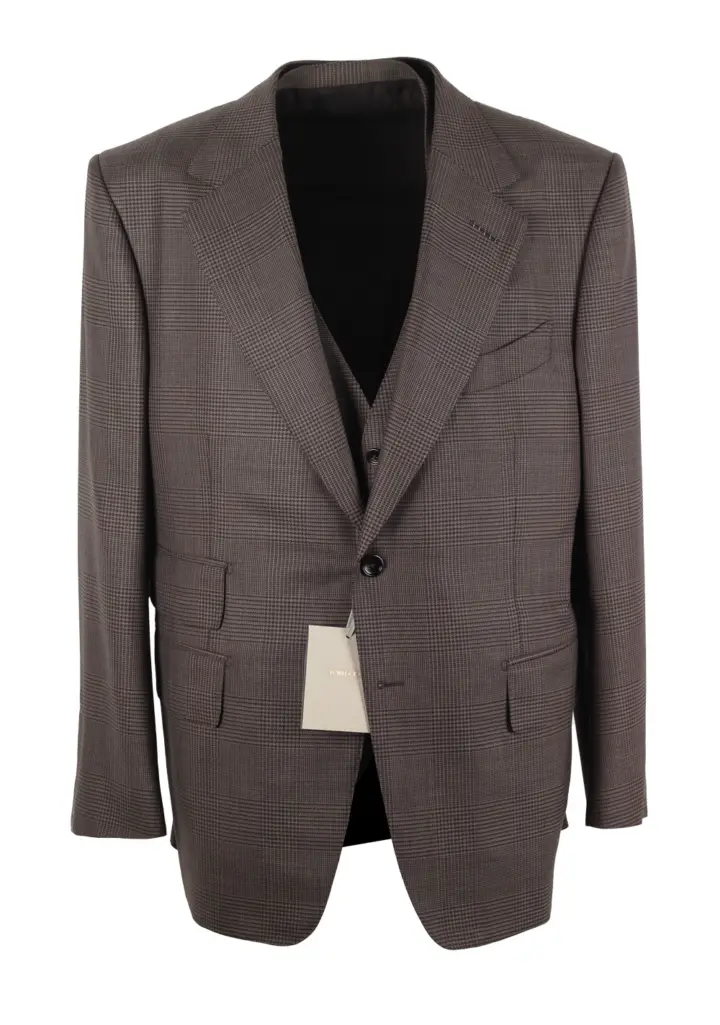 TOM FORD Windsor Brown 3 Piece Checked Suit Size 54S / 44S U.S.