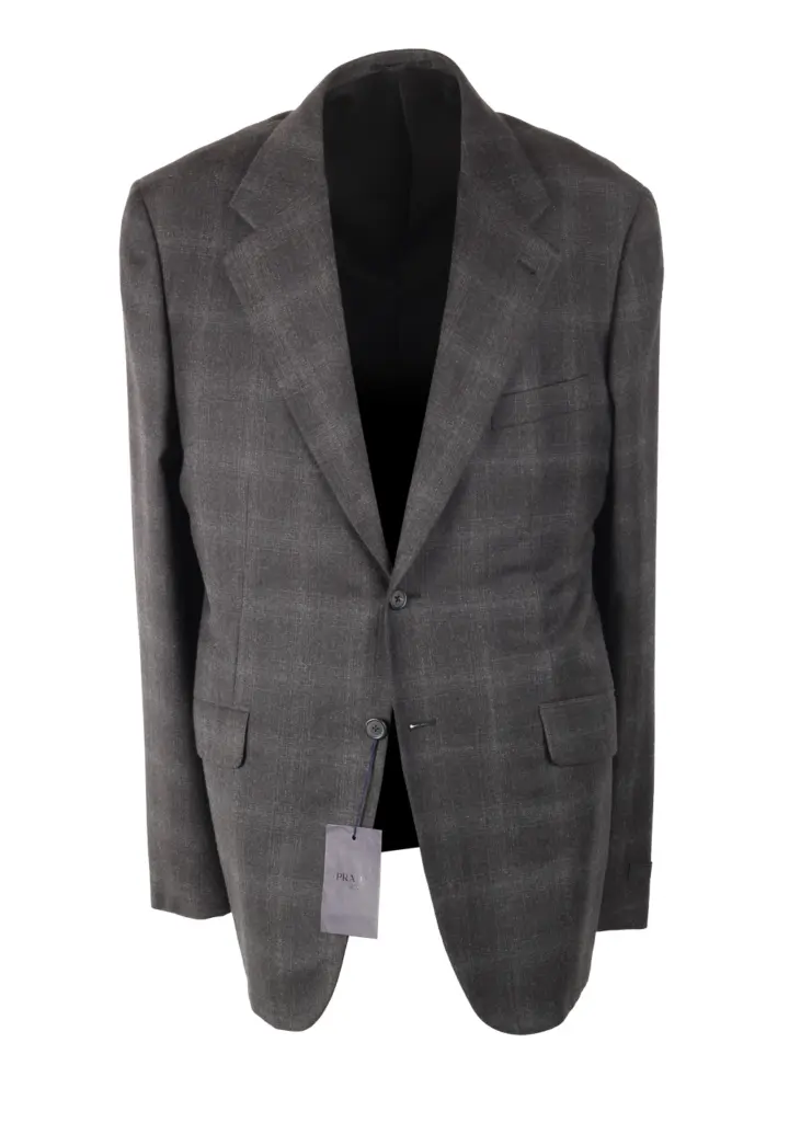 Prada Gray Checked Wool Cashmere Suit Size 54L / 44L U.S.