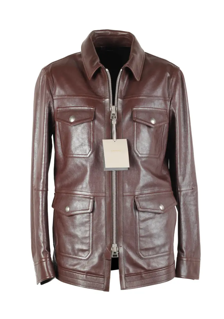 TOM FORD Brown Leather Field Jacket Coat Size 48 / 38R U.S. Outerwear