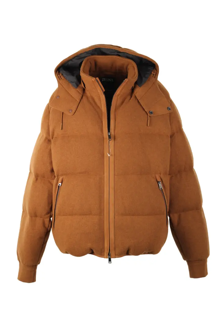 ZEGNA Oasi Cashmere Brown Padded Bomber Jacket Outerwear