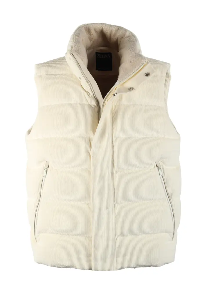 ZEGNA Cashco Elements Off White Corduroy Vest Outerwear