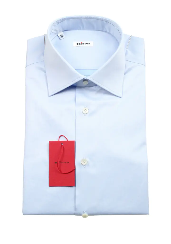 Kiton Solid Blue Dress Shirt