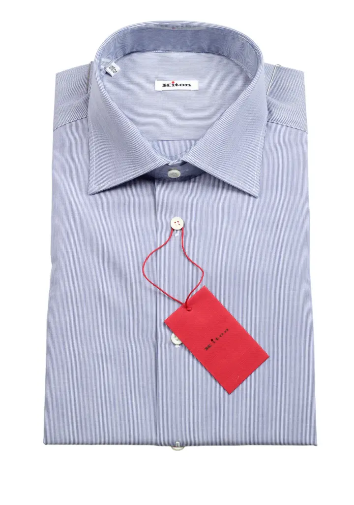 Kiton Striped Blue White Dress Shirt