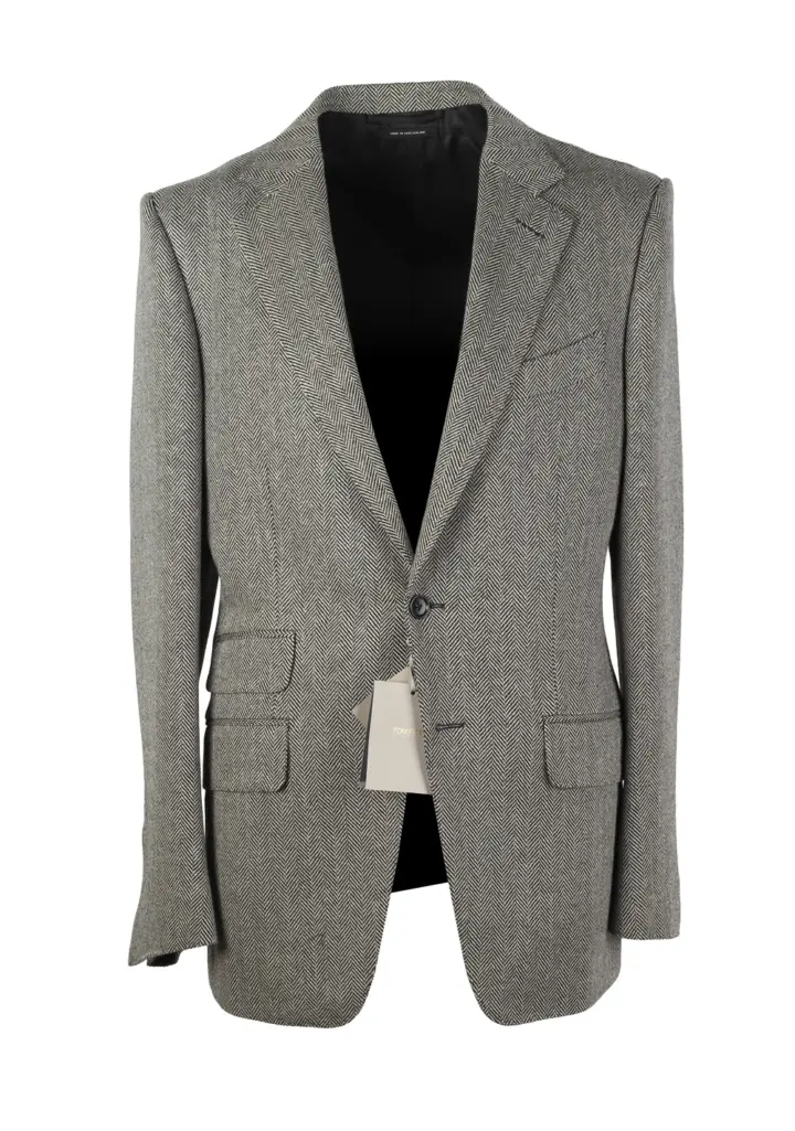TOM FORD O’Connor Black White Herringbone Mohair Blend Suit Size 48 / 38R U.S.