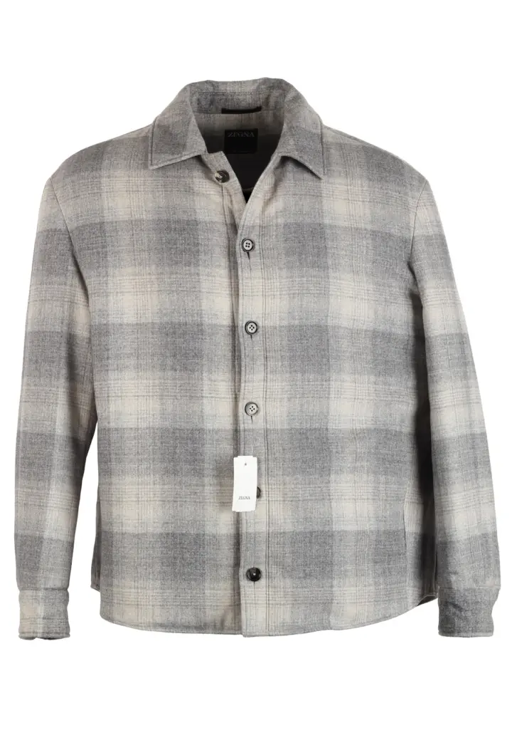 ZEGNA Gray Checked Oasi Silk Cashmere Overshirt Coat Size Medium / 50 IT / 40R U.S.