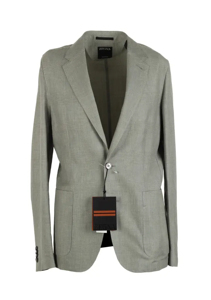 ZEGNA Crossover Shirt Green Checked Linen Silk Sport Coat