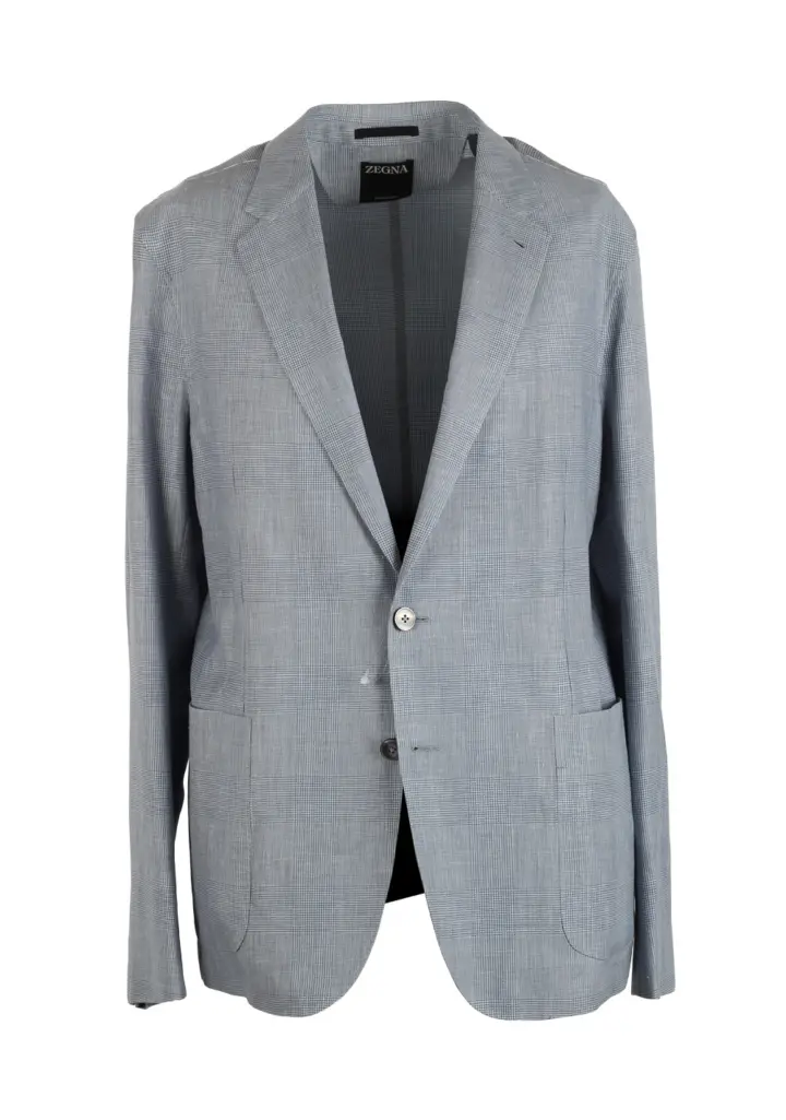 ZEGNA Crossover Shirt Blue Checked Linen Silk Sport Coat